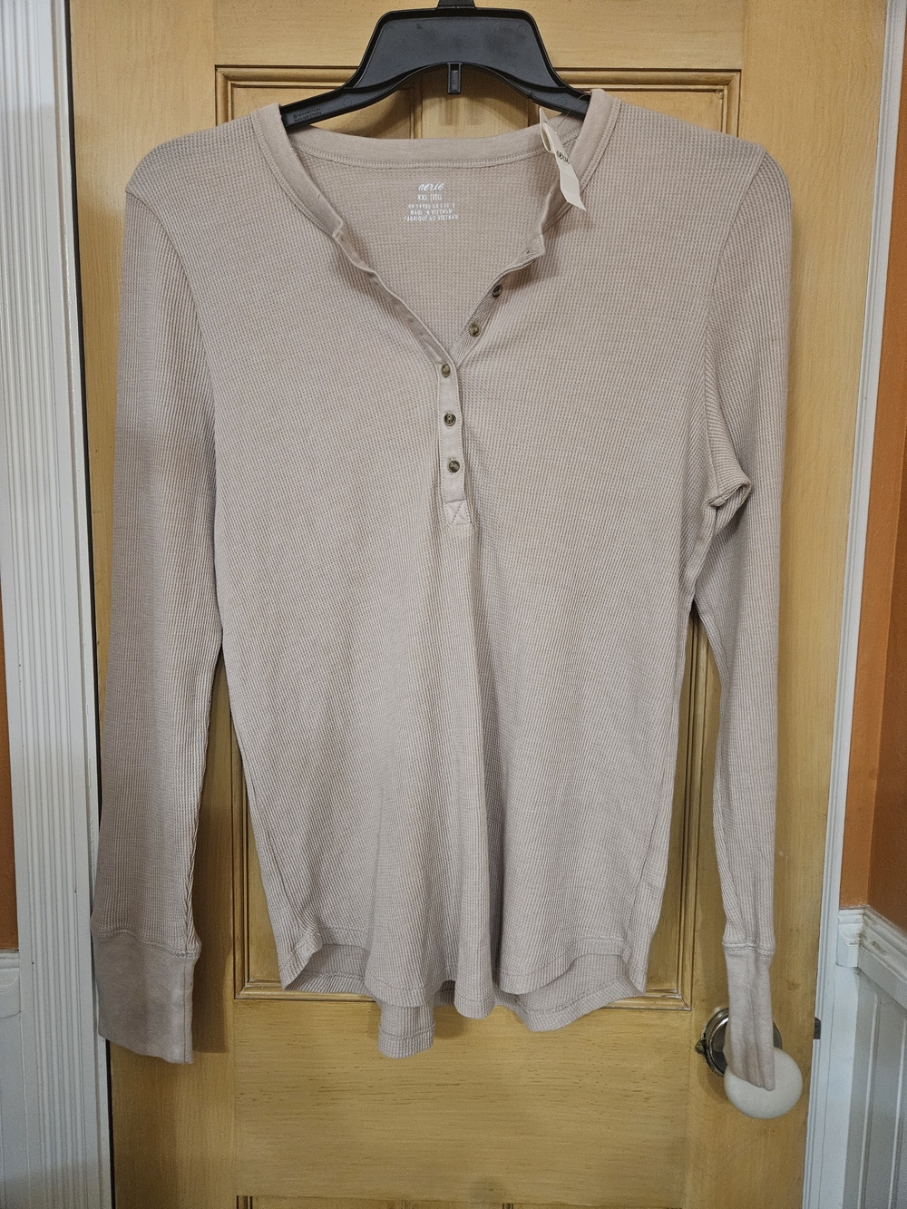 Aerie Women's Long Sleeve Henley Thermal Top - Beige